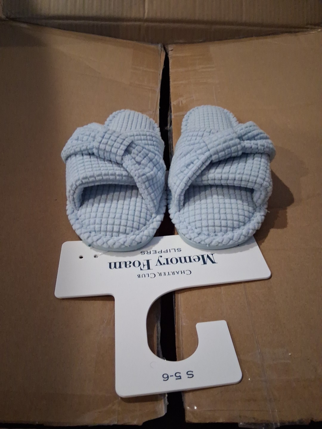 APL CHARTER CLUB pantofole da donna con fiocco in spugna punta aperta memory foam taglia 5 6 blu