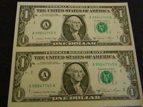 Uncut Treasury Notes $ 1 Legal Tender Contains 4 sequential bills as shown - Picture 5 of 17