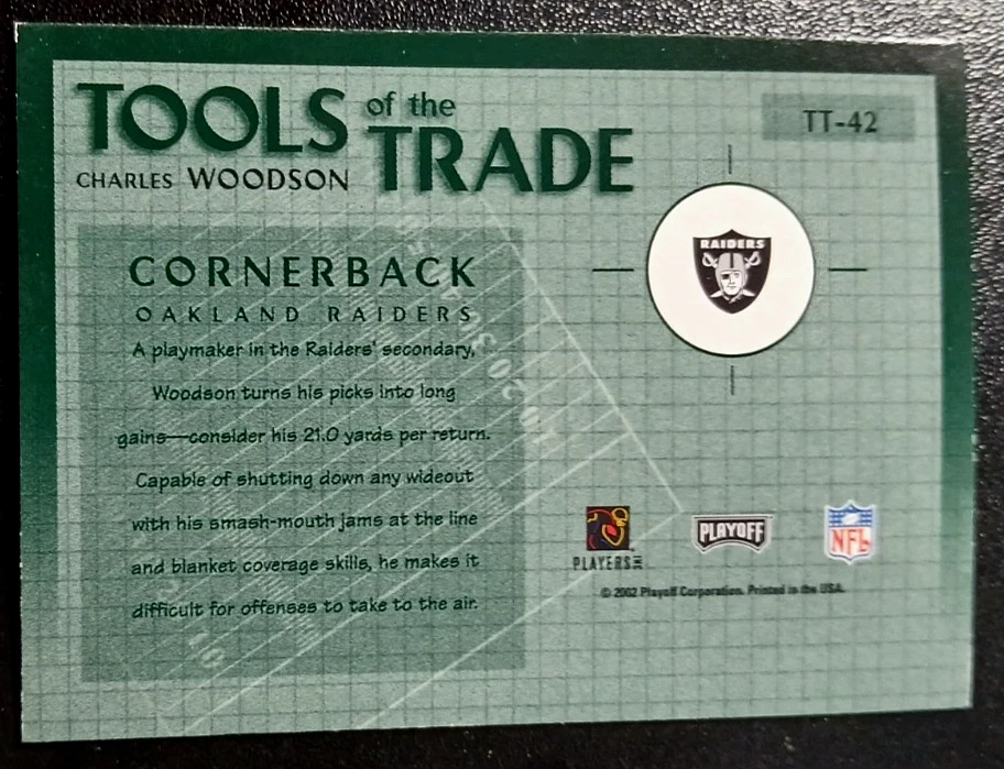 2002 PLAYOFF ABSOLUTE (TOOLS OF THE TRADE) #TT-42 - CHARLES WOODSON CARD - Image 2 of 2