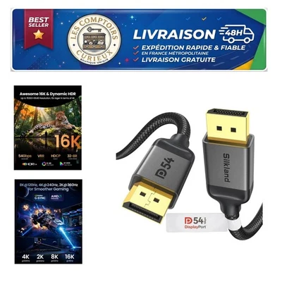 Câble DisplayPort 2.1 2 m Silkland 8K 4K 240 Hz 54 Gbit/s - Photo 1/4