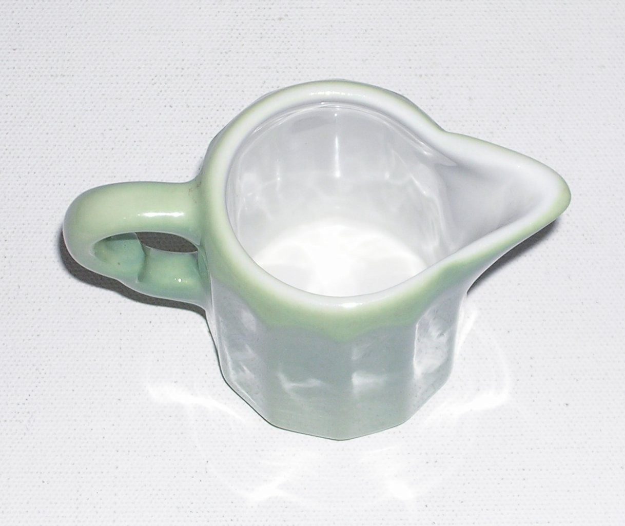 Vintage O.P. CO. Grayish Green & White Creamer Syrup Paneled Sides Shaped Handle
