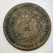 1844 Portugal 10 Reis KM#481 Copper Only 620K Minted Maria II Lisbon Mint