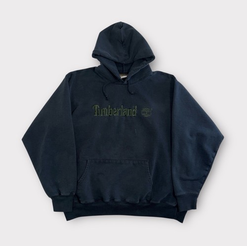 Vintage Timberland Hoodie Sweatshirt Mens XL Black Pullover Spellout Logo 90s