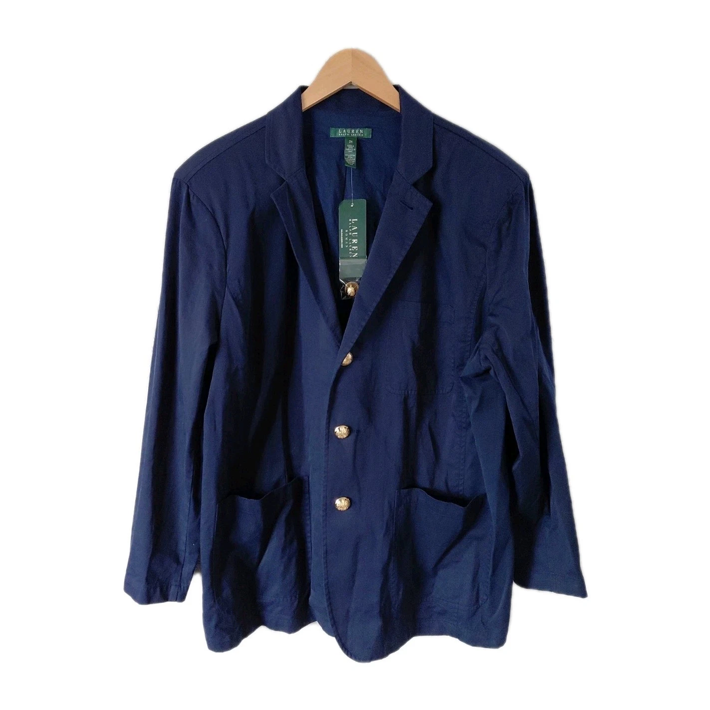 Lauren Ralph Lauren Womens Navy Cotton 3 Button Blazer Size 3X NWT Equestrian