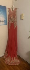 Red Gold Embellished Sleeveless Formal Gown with Gold Embroidery, Floor Length