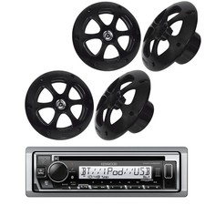2x Kenwood KFC-1613MRB/W Marine Speakers  Kenwood KMR-D382BT Stereo Bundle