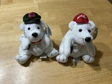 Vintage Coca-Cola Polar Bear Classic Set Of 2 1997 Beanie Plush with Hat Coke