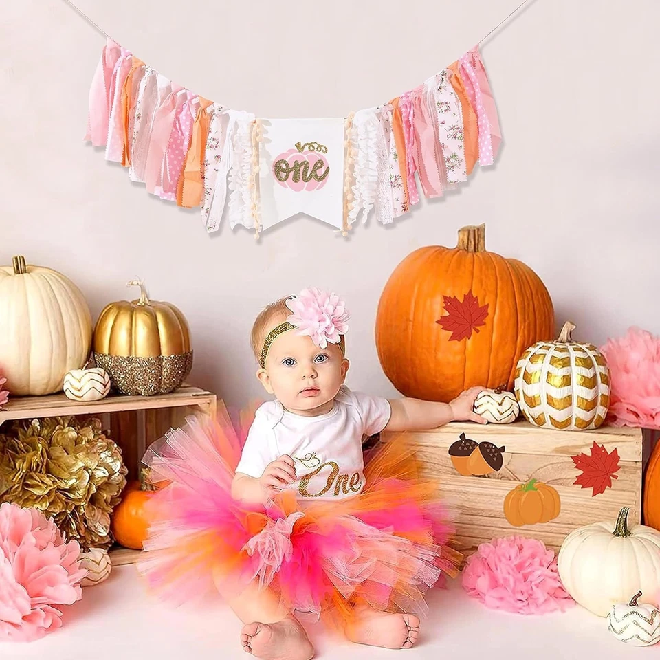 Banner Silla Alta Pequeña Calabaza - Decoración Otoño 1er Cumpleaños para Niñas, Nuestro Foto 2 de 3