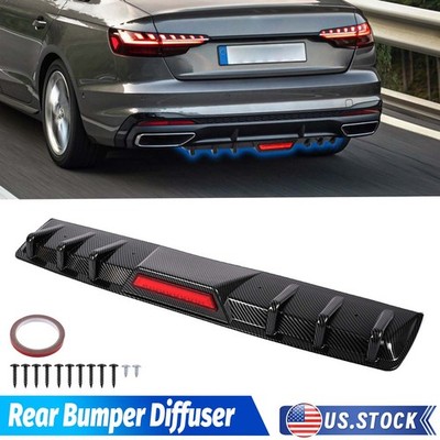 Carbon ABS Rear Bumper Diffuser Spoiler w/ LED Light For Audi A3 A4 A5 A6 A7 A8