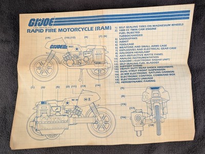Vintage 1982 GI Joe RAM Rapid Fire Motorcycle Instructions Blueprint Hasbro