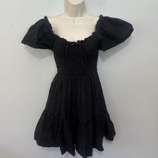Gap Dress Womens XS Black Smocked Milkmaid Fit Flare Mini Dainty Boho Summer