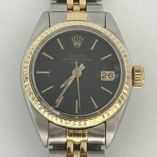 Rolex OP Date Steel & 18k Gold Black Dial 26mm Automatic Watch 6917