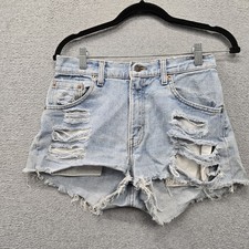 VINTAGE Levi's Women Shorts 29 Light Blue Denim Cutoff Shorts Distressed 90s USA