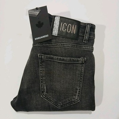 DSQUARED2 Black Distressed Button Fly Slim Taper Icon Jeans Men's Size 31x29