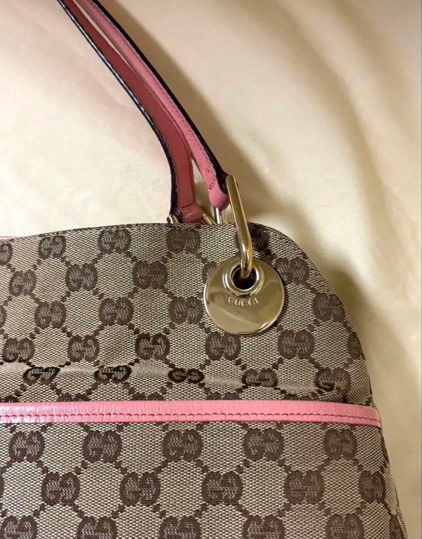 GUCCI GG Canvas Leather Tote Bag Beige Pink Gold Hardware Excellent Condition thumbnail 7