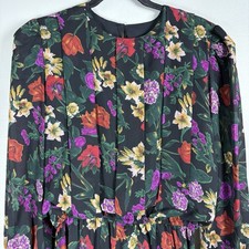 Abito donna In The Mood 14 nero floreale plissettato trasparente sbuffo manica lunga vintage