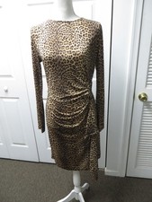 NWOT MICHAEL KORS Animal Print Jersey Long sleeve Faux wrap Knee length Dress M