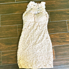 My Michelle Pale Pink Lace Sequin Halter Sleeveless Bodycon Lined Dress Size 1