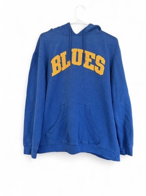 Vintage NHL St. Louis Blues Spellout Color Block Pullover Blue Hoodie Medium