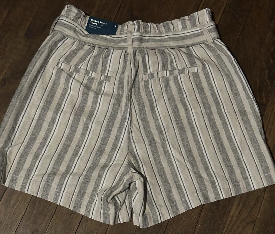 Pantalones Cortos JAG Talla 10 Mezcla de Lino a Rayas Plisados con Cinturón Bolsillos de tiro alto para Mujer $68 Foto 3 de 4