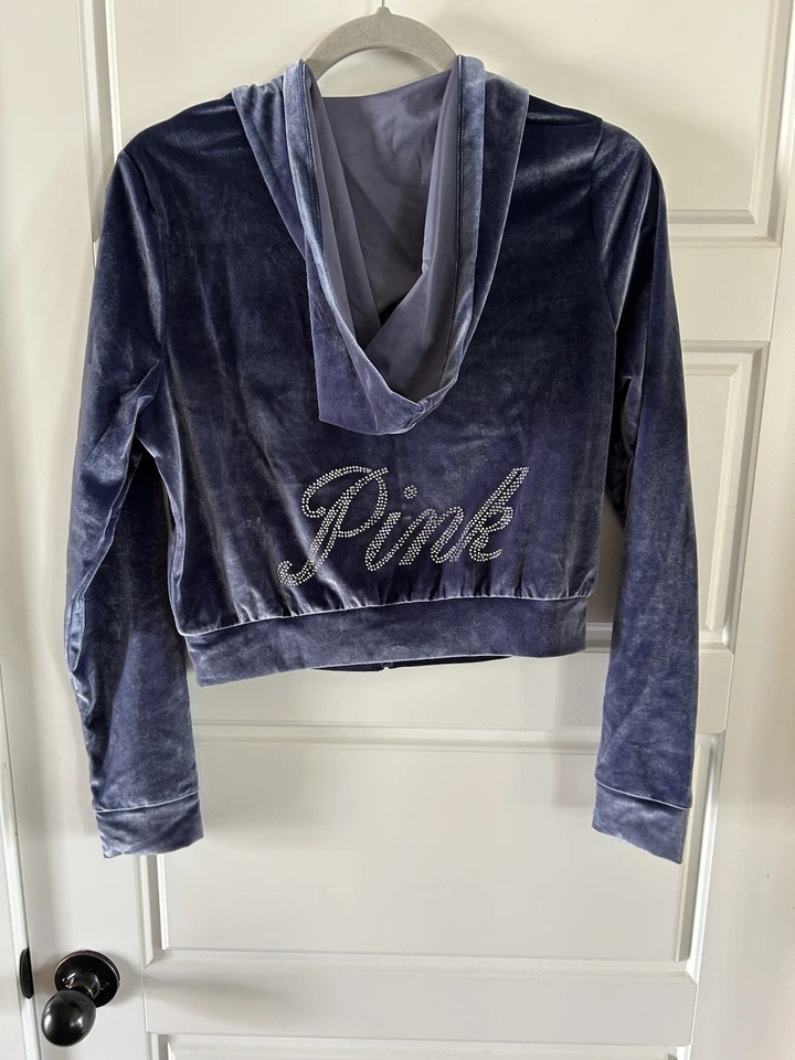 Victoria’s Secret Rosa Mujer’s Terciopelo Azul Sudadera con Capucha Talla Pequeña Petite $59.95 Foto 3 de 4