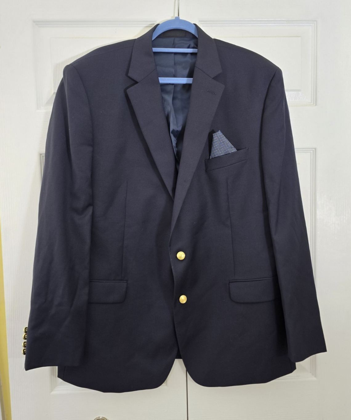Lauren Ralph Lauren Blazer Mens Size 46L Navy Blue Gold Logo Buttons Two Button