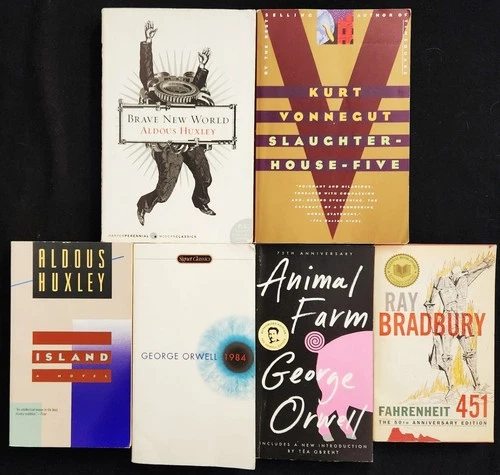 Lot 6 Dystopian Classics PB & TPB~George Orwell~Aldous Huxley~Vonnegut~Bradbury