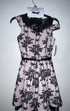 Knit Works Pink Crochet Dress with Ruffle Embroidery, Girls Size 8