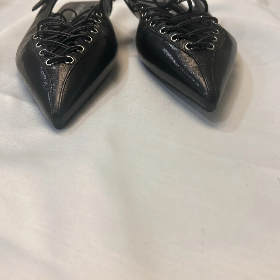 Jeffrey Campbell Anthropologie Black Jaskier Corset-Detail Flats Pointy w Size 9 - Image 3 of 4