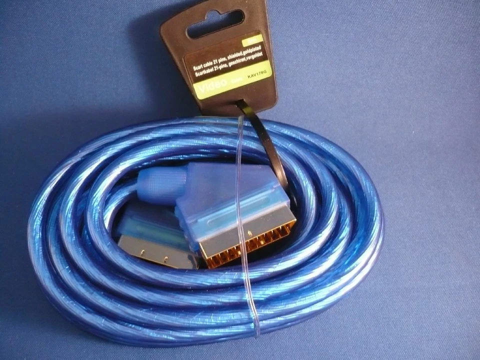 Scart Verbindungsstecker 21-polig, 5,0,m, blau/transparent, voll beschaltet !!! - Bild 1 von 1