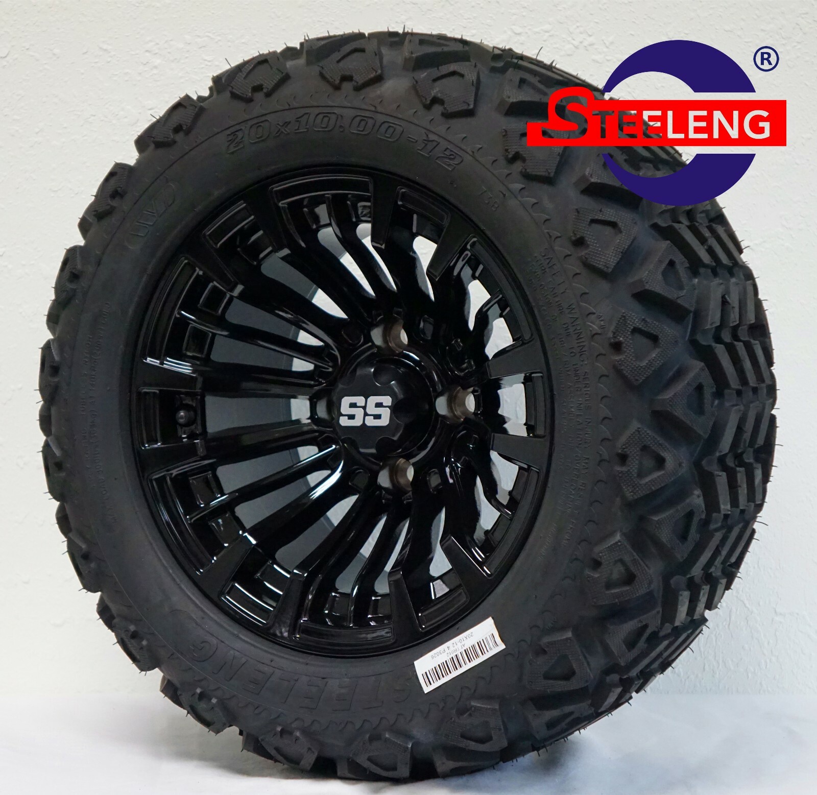 GOLF CART 12" BLACK MATADOR ALUMINUM WHEELS and 20" AT TIRES (SET OF 4