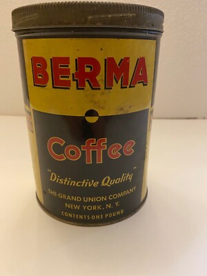 Vintage Berma Coffee 1 pound tin can Grand Union Company New York collectible