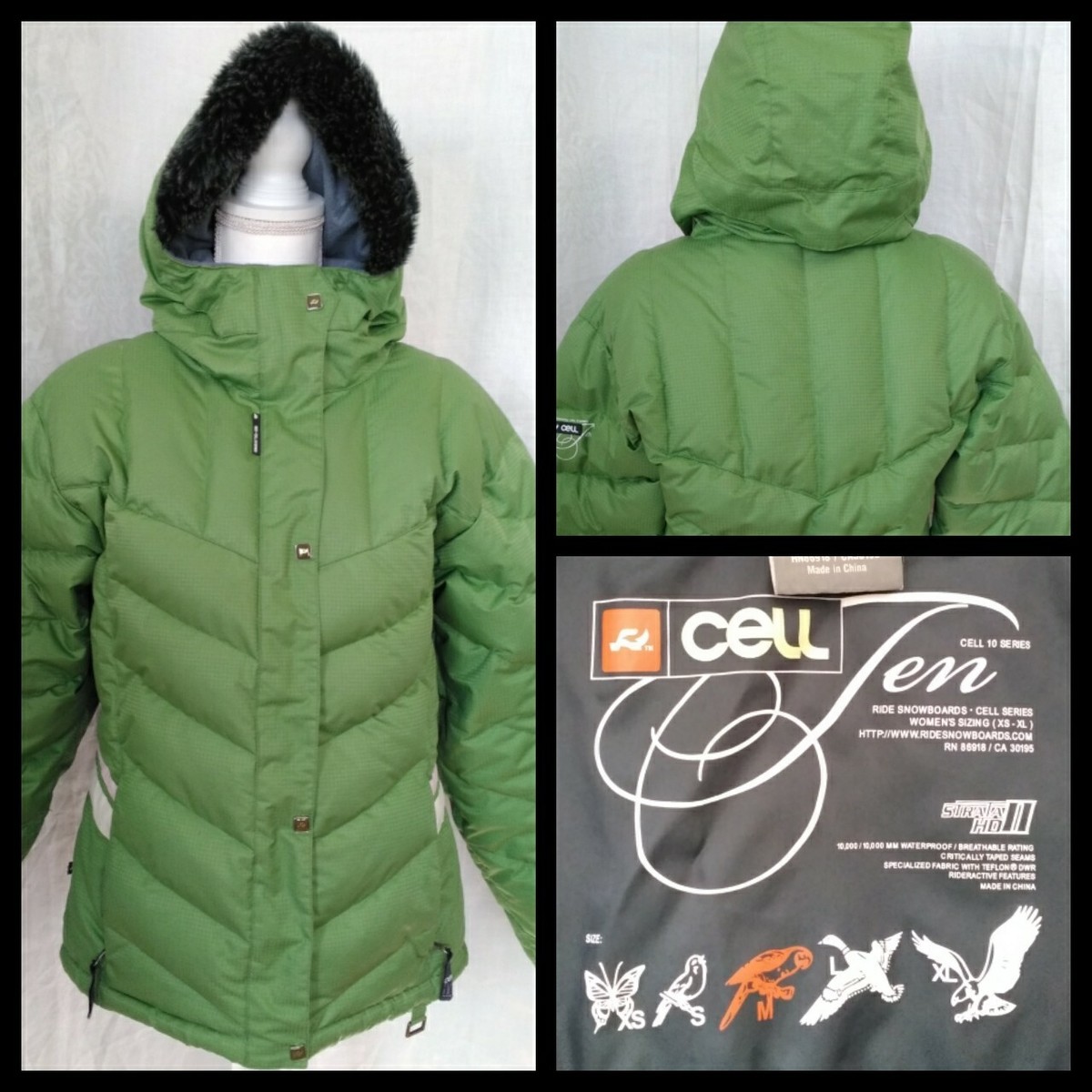 Ride Snowboards Down Jacket Women's Med Green Cell 10 Series