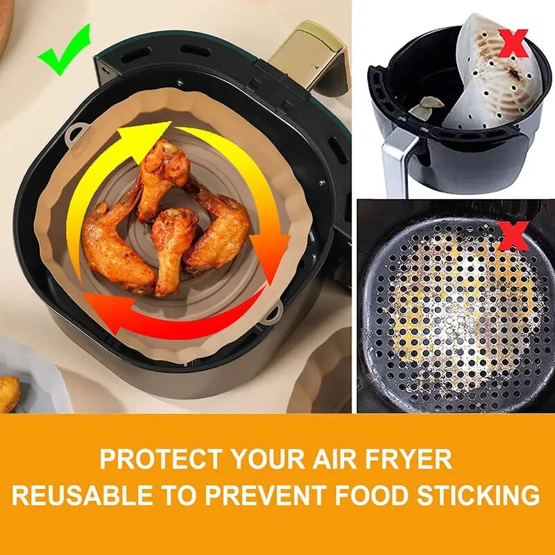 Air Fryer Silicone Baking Tray Non-Stick Reusable Round Mat Oven Microwave New