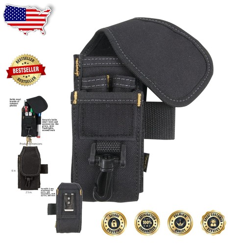 Vielseitiger schwarzer Handy-/Werkzeughalter mit 5 Taschen – perfekt für Outdoor-Aktivitäten