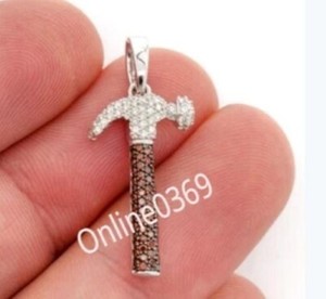 Authentic Men's 1ct Garnet & Cubic Zirconia Small Hammer Pendant White Gold Plated Silver