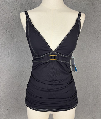 Bleu by Rod Beattie Women's A Fine Line Tankini Top Ruched Black Size 4 NWT's.