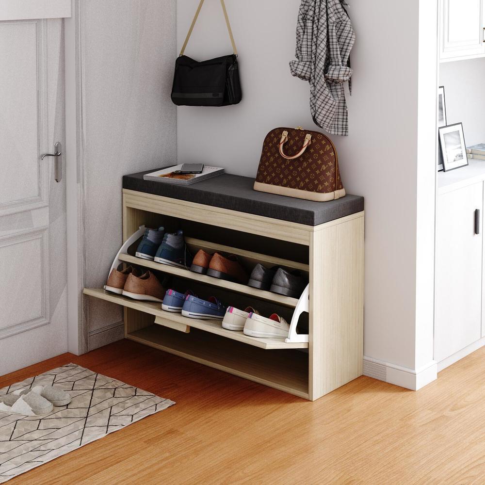 Boho Entryway Shoe Bench with Storage Cabinets for Hallway Organization  -image
