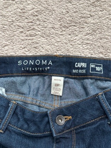 Sonoma Life+Style Stretch Mid Rise Capri Size 10P Dark Blue Denim Jeans - Picture 2 of 3