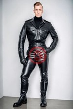 MEN'S GENUINE COWHIDE LEATHER CATSUIT OVERALL BODYSUIT JUMPSUIT BLACK