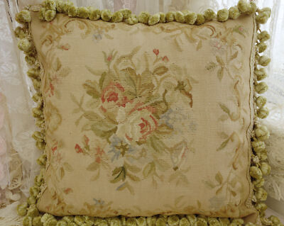 18'' Vintage Aubusson Pillow Cover Soft Floral Rose Design Tapestry Decor
