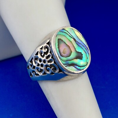 Designer NF 925 Sterling Silver Abalone Shell Cabochon Open Scroll Dome ...