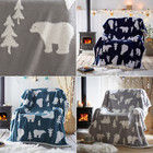 Sherpa Throw Reversible Blanket Polar Bear Winter Bedding Soft Blue Grey White