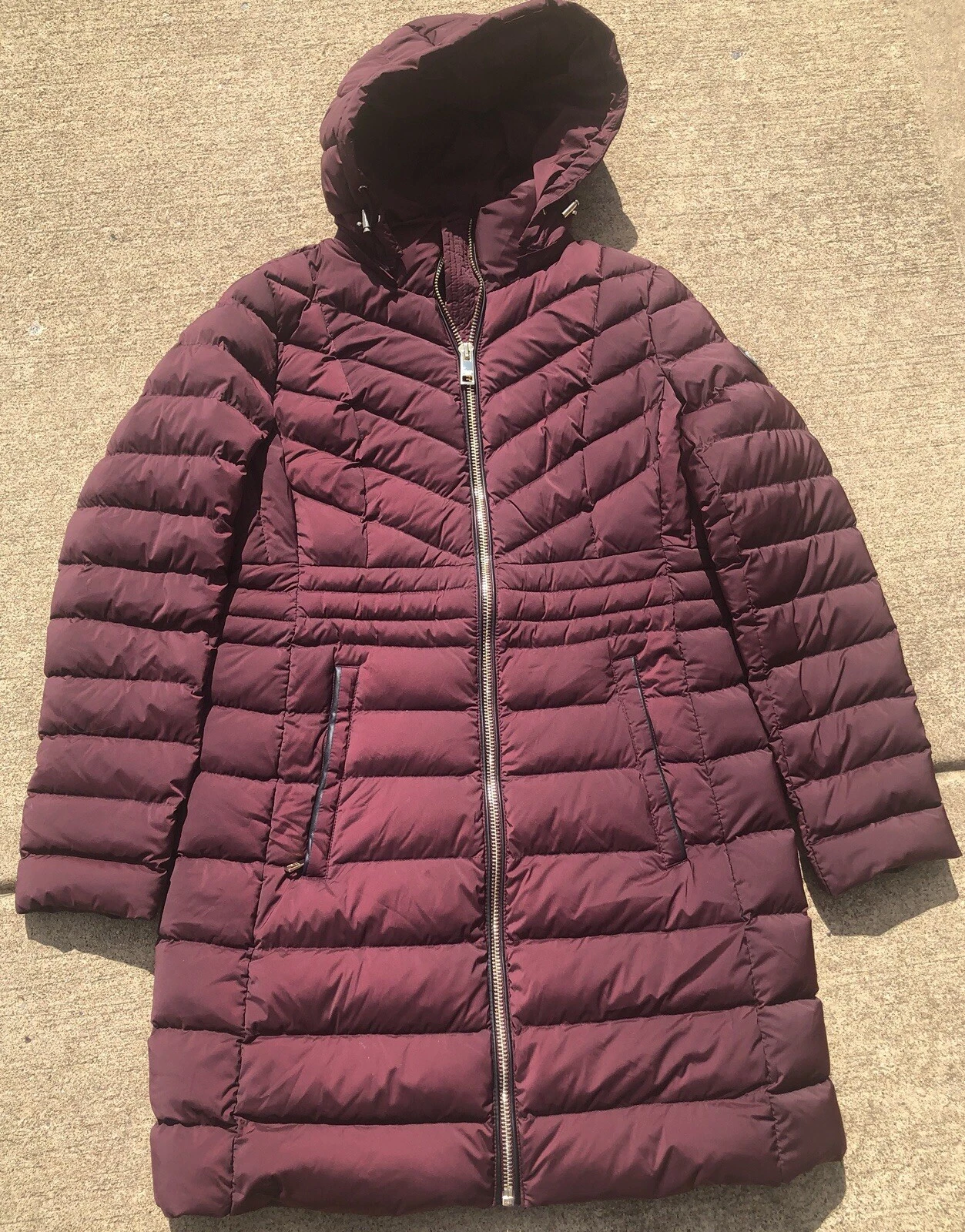 Michael Kors Cappotto Donna Medio Lungo Tampone Borgogna Cappuccio Rimovibile