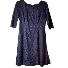 Eliza J Fit and Flare Lace Tulip Dress Dark Blue Lace Size 6 #EJ4M6910