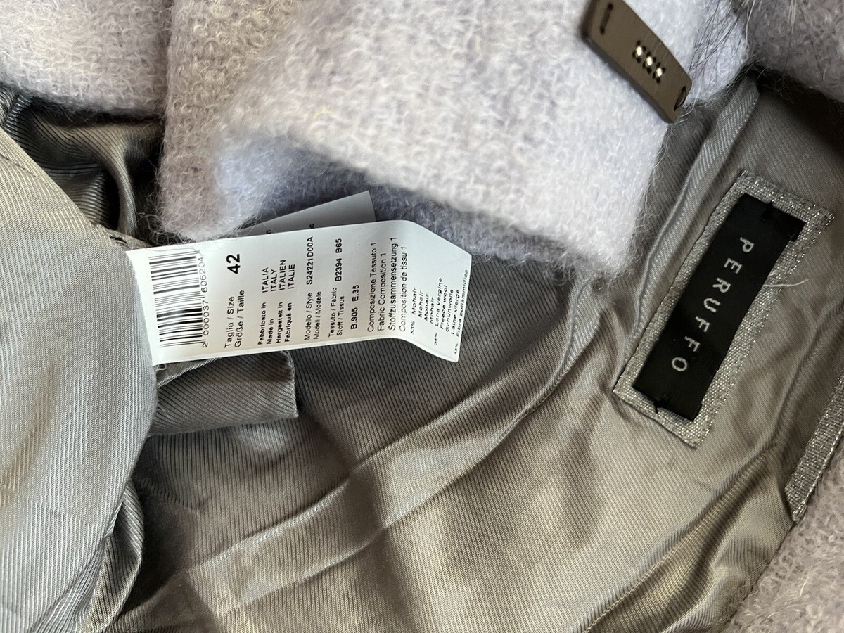Veste Chic En Laine Mohair Avec Col Renard Argenté - Peserico Peruffo Taille 42, Neuf Sans étiquettes