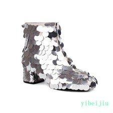 Womens Chunky Heel Sequins Ankle Boots Glitter Nightclub Dress Performance Shoes