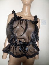 BLACK ORGANZA CAMISOLE TOP LACE TRIM  37-49 " BUST SATIN BOWS SISSY