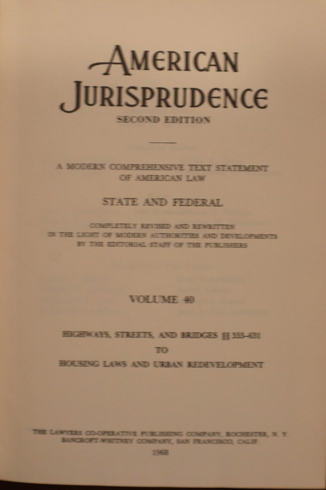 American Jurisprudence 2d State and Federal volume 40 published 1968 eBay