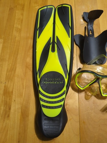 Atomic Aquatics Split Fin Full Foot 7.5-8.5 Yellow Black With Goggles & Snorkel - 第 16/16 張圖片